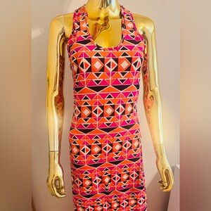 Multicolor Geometric Shape Racerback Maxi Dress, Size M